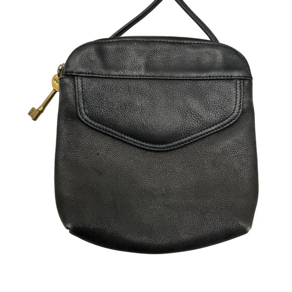 Y2K Fossil Black Pebbled Leather Square Crossbody bag Minimalist bag 8"x7.5" - Picture 2 of 9